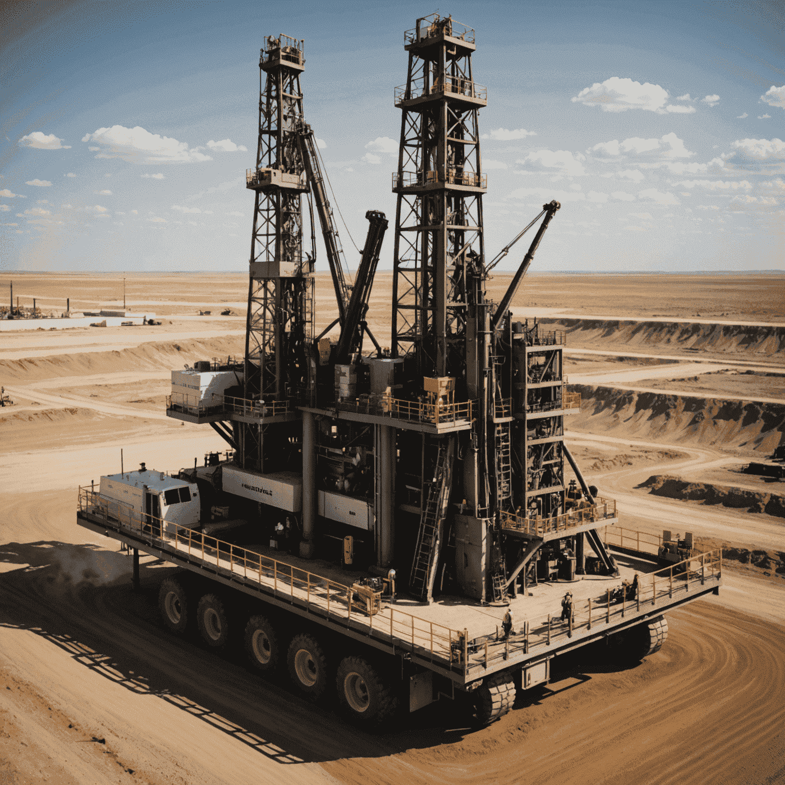 Advanced drilling rig operating in an oil field, showcasing modern equipment and technology used for optimized drilling processes in the oil and gas industry