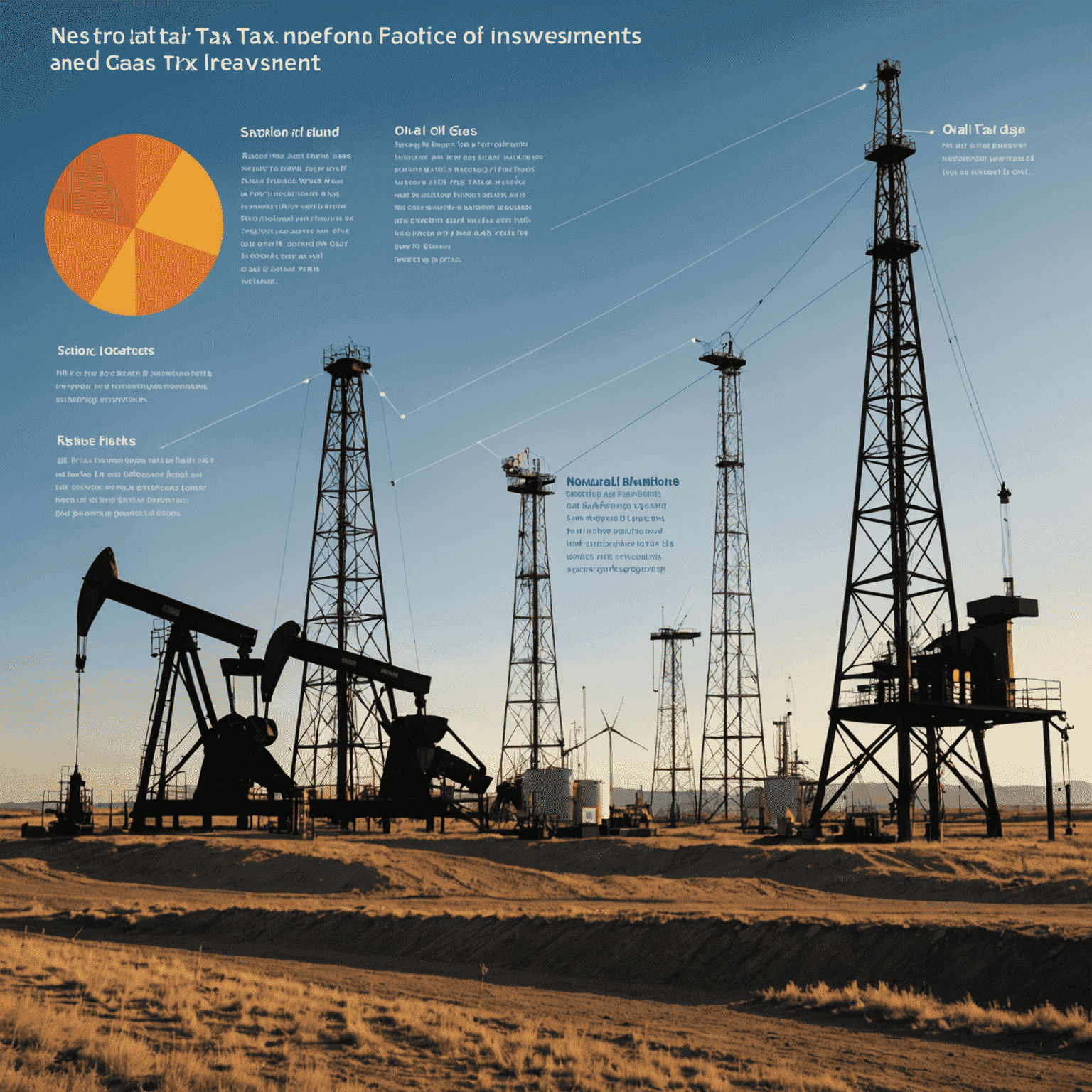 Graph showing the impact of new tax policies on oil and gas investments, with visual representations of both traditional and renewable energy sources