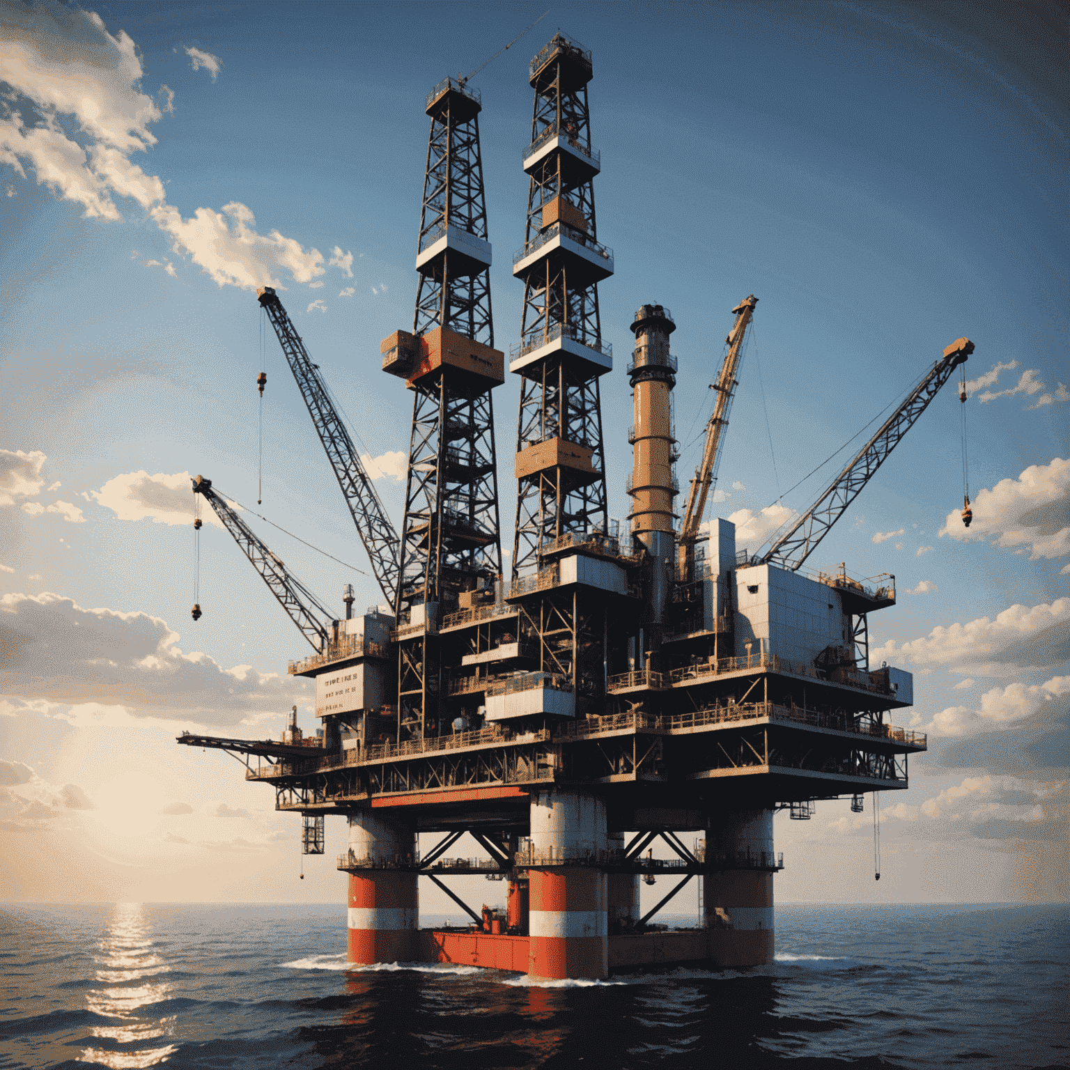 3D model of an oil rig with drilling equipment highlighted